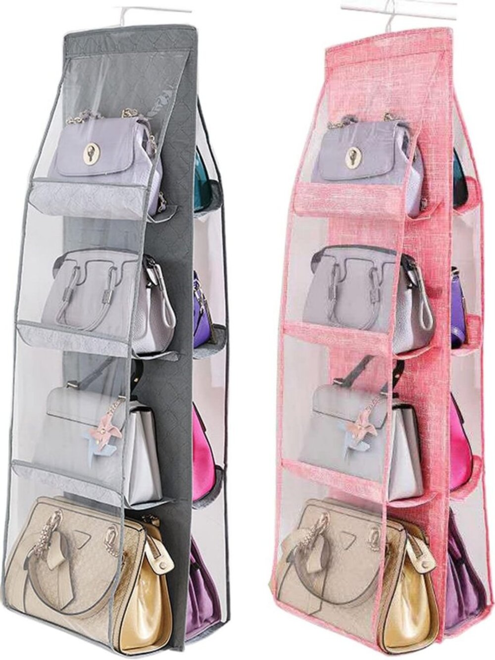 2 Pack Hanging Handbag Purse Organizer - 8 Pocket Closet Storage Solution